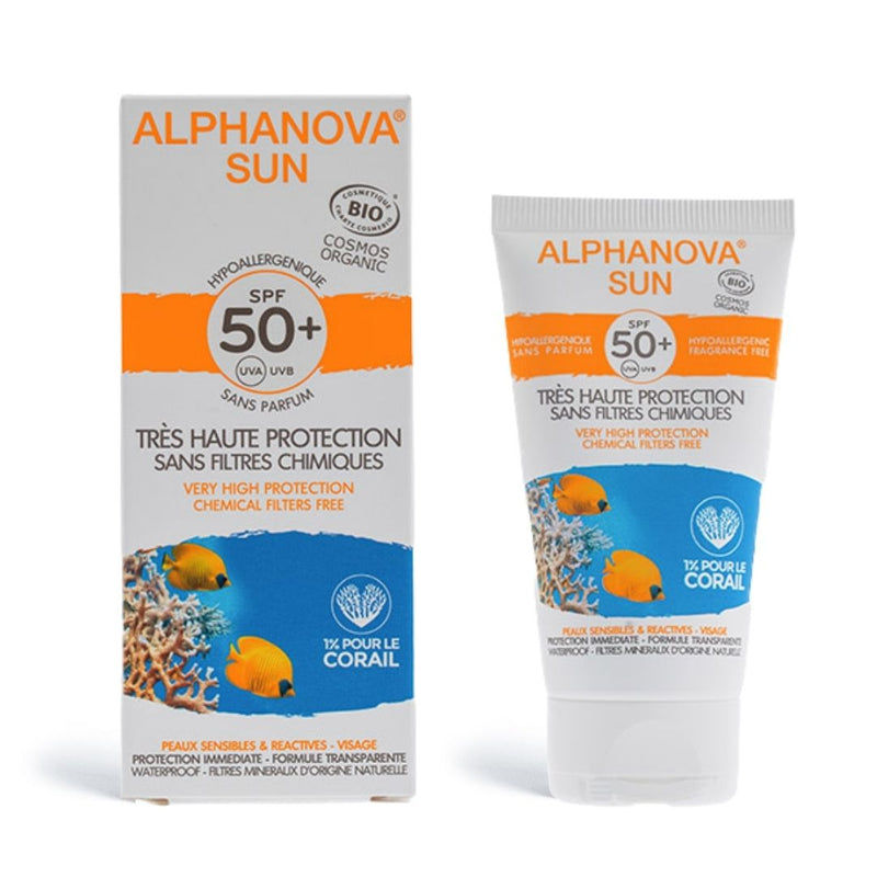 Alphanova SUN Natuurlijke zonnebrandcrème met SPF 50, natuurlijke zonnefilters, biologisch, veganistisch en hypoallergeen.