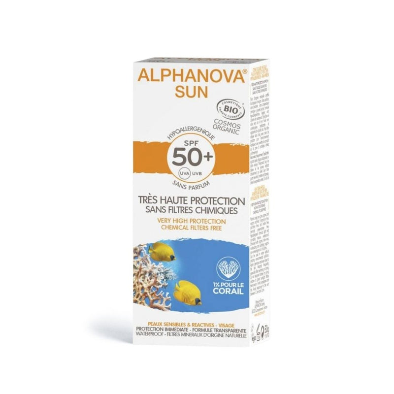 Alphanova SUN Natuurlijke zonnebrandcrème met SPF 50, natuurlijke zonnefilters, biologisch, veganistisch en hypoallergeen.